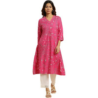 W For Woman Pink Geometric Printed A-Line Kurta (Size: M)-23Auw19919-121833