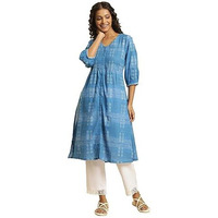 W For Woman Blue Cotton Dobby A-Line Kurta (Size: 2Xl)-23Auw19915-312954