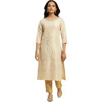 W For Woman Ecru Dobby Embellished Kurta (Size: Xs)-23Auw12748-313365