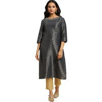 W For Woman Women's Cotton Blend Solid Regular Kurta (23Auw12748-313366_Dark Grey