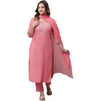 Aurelia Embroidered Pink Blend Zari Kurta Dupatta Bottomwear