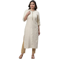 Aurelia Beige Foil Pattern Rayon Blend Regular Kurta