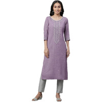 Aurelia Purple Embroidered Blend Straight Long Kurta