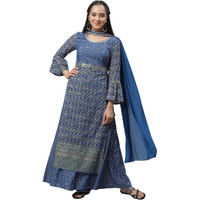 Aurelia Women Bright Blue Polyester Straight Kurta, Palazzos, Dupatta Suit Set_23Auas13830-507590