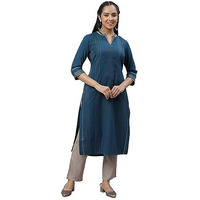 Aurelia Blue Striped Cotton Poly Blend Lace Kurta For Women