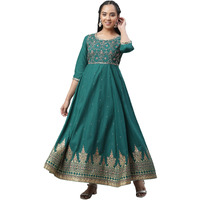 Aurelia Green Ethnic Motif Cotton Anarkali Kurta With Zari