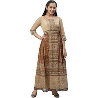 Aurelia Women's Porcini Ornamental Print Poly Georgette Lurex Aline Dress_23Aud10586-507110_Xl Brown
