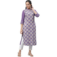 Aurelia Purple Floral Printed Printed Lace Straight Long Kurta