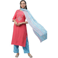 Aurelia Pink Polka Dot Embroidered Kurta Dupatta Bottomwear