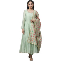 Aurelia Geometric Printed Green Blend Zari Tape Kurta Dupatta Bottomwear