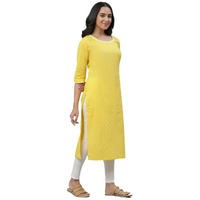Aurelia Yellow Vertical Striped Cotton Regular Kurta For Women
