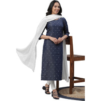 Aurelia Women's Blue Geometric Printed Cotton Blend Straight Kurta_23Aua14517-704116_L