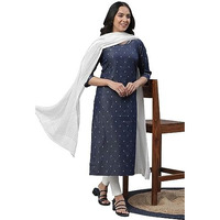Aurelia Women's Blue Geometric Printed Cotton Blend Straight Kurta_23Aua14517-704116_M