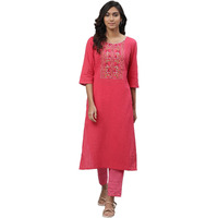 Aurelia Pink Floral Printed Printed Cotton Rayon Straight Long Kurta