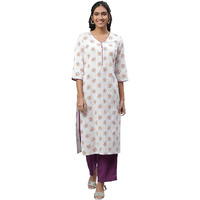 Aurelia Women's White Floral Printed Pure Cotton Straight Kurta_23Aua14623-507410_M