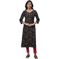 Aurelia Women's Black Floral Printed Viscose Straight Regular Fit Kurta_23Aua14625-507413_S