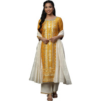 Aurelia Yellow Abstract Printed Geometric Printed Blend Kurta Dupatta Bottomwear