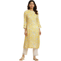 W For Woman Yellow Floral Printed A-Line Kurta (Size: Xl)-23Auw10163-122806