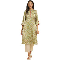 W For Woman Pistachio Green Japanese Satin Festive Kurta (Size: S)-23Auw10120-122476