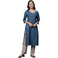 Aurelia Geometric Printed Printed Cotton Straight Long Kurta With Lace