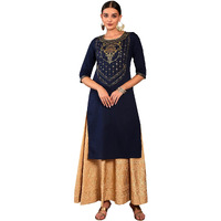 Aurelia Blue Foil Pattern Cotton Straight Long Kurta