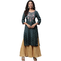Aurelia Green Embroidered Dori Zari Sequin Straight Long Kurta