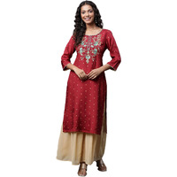 Aurelia Red Embroidered Straight Long Kurta