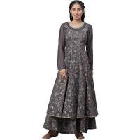 Aurelia Women's Grey Embellished Anarkali Flared Kurta