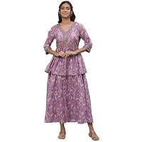Aurelia Women's Cotton A-Line Ankle Length Dress (23Aua14586-507711_Smoky Grape