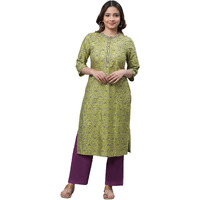 Aurelia Women's Green Embroidered Festive Kurta In Floral Print