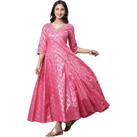 Aurelia Women's Cotton Fit And Flare Ankle Length Dress (23Aua14683-507524_Cabaret