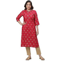 Aurelia Women's Red Foil Printed Embellished Festive Kurta