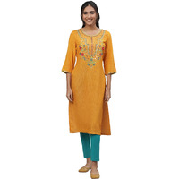 Aurelia Women's Yellow Embroodered Festive Kurta