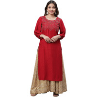 Aurelia Red Embroidered Straight Long Kurta With Zari