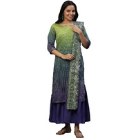 Purple Linen Ombre Festive Short Kurta, Sharara And Dupatta Set