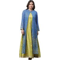 Green Embellished Long Kurta & Blue Gilet Set_23Auas14693-507728
