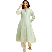 W For Woman Mint Green Panelled Chanderi Kurta (Size: 3Xl)-23Auw10283-220635