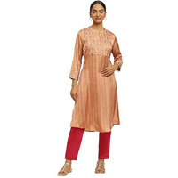 W For Woman Women's Polyester Striped Regular Kurta (23Auw10269-122314_Multicoloured_12)