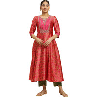 W For Woman Pink Paisley Printed Flared Kurta With Embroidered Yoke (Size: S)-23Auw10282-119037