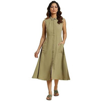 W For Woman Green Solid A-Line Tailored Long Dress (Size: S)-23Auw10007-605643