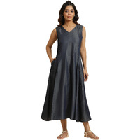 W For Woman Women's Lycra A-Line Calf Length Dress (23Auw19659-704256_Blue