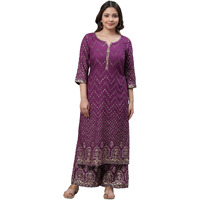 Aurelia Purple Geometric Printed Printed Sequin Straight Long Kurta For Women