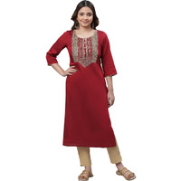 Aurelia Women's Red Solid Solid Viscose Poly Straight Kurta_23Aua14762-704678_Xxl