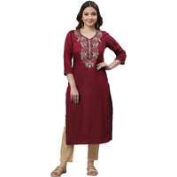 Aurelia Women Wine Solid Solid Viscose Poly Straight Kurta_23Aua14761-704675