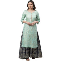 Aurelia Women's Green Foil Printed Embellished Kurta