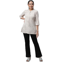 Aurelia Women's Beige Checkered Yarn Dyed Pure Cotton Kurti_23Aua30404-704170_Xl