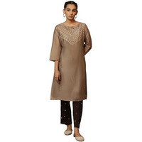 W For Woman Women's Cotton Blend Solid Regular Kurta (23Maf11633-920718_Pigeon Grey
