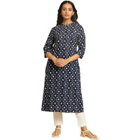 W For Woman Dark Blue Geometric Printed Straight Kurta_23Auw10253-122861_Xs