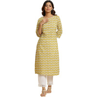 W For Woman Yellow Abstract Printed Straight Kurta (Size: M)-23Auw10254-122847