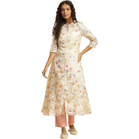 W For Woman Women's Polyester Floral Kurta & Slim Pant (23Fews19636-114858_Ecru